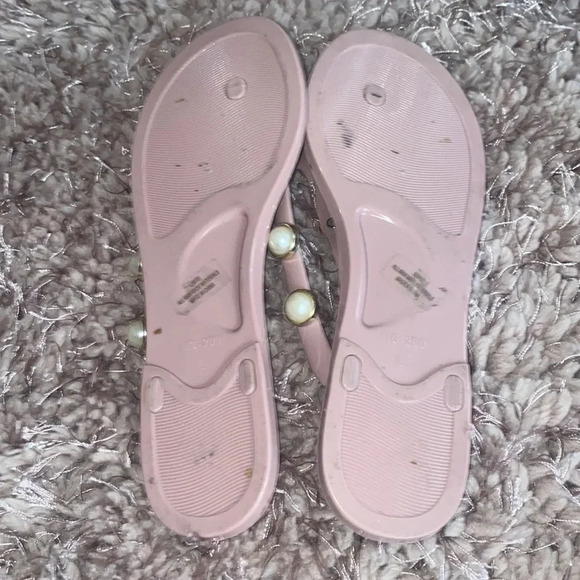 Luxe fashion nude pink pearl studded thong jelly slippers Sz  L - Picture 5 of 10